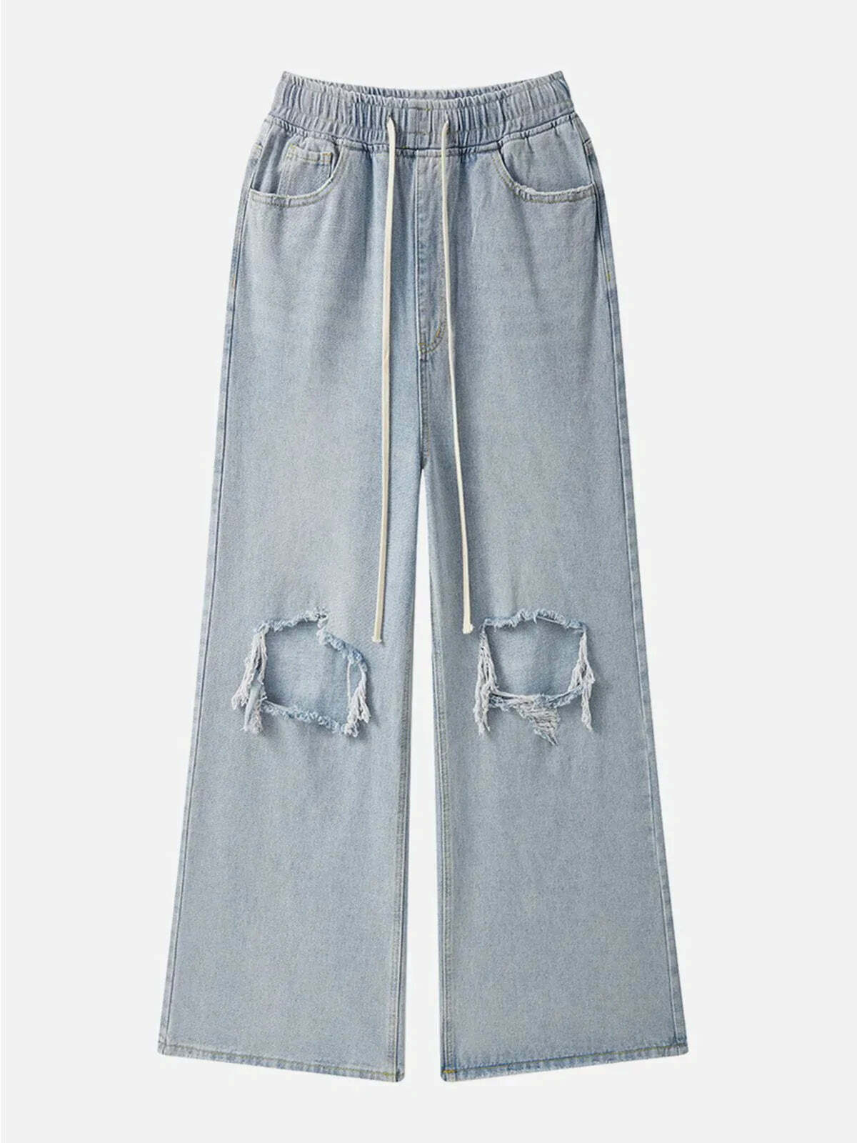 edgy wide leg denim pants trendy & ripped streetwear 1768