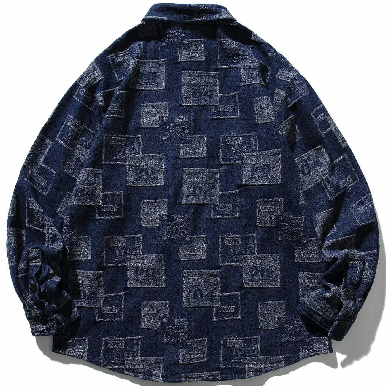 embossed square pattern shirt retro & edgy long sleeve 1307