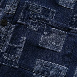 embossed square pattern shirt retro & edgy long sleeve 1426