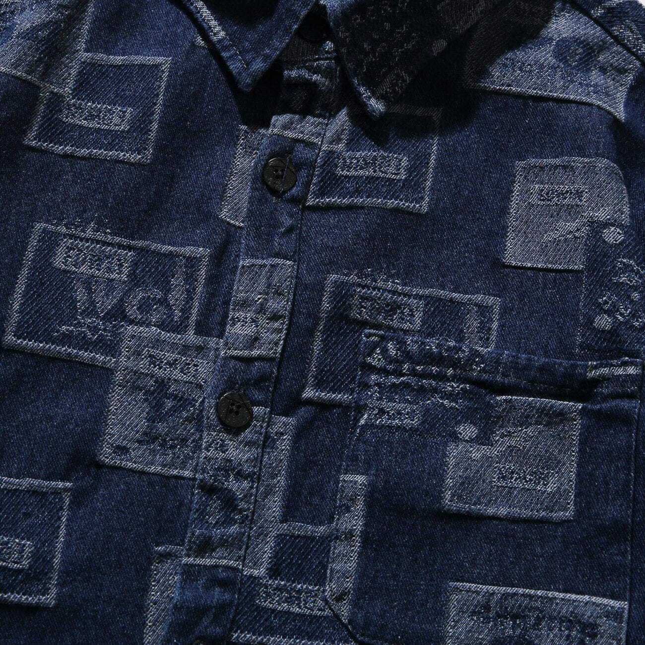 embossed square pattern shirt retro & edgy long sleeve 3974