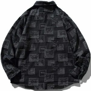 embossed square pattern shirt retro & edgy long sleeve 4695