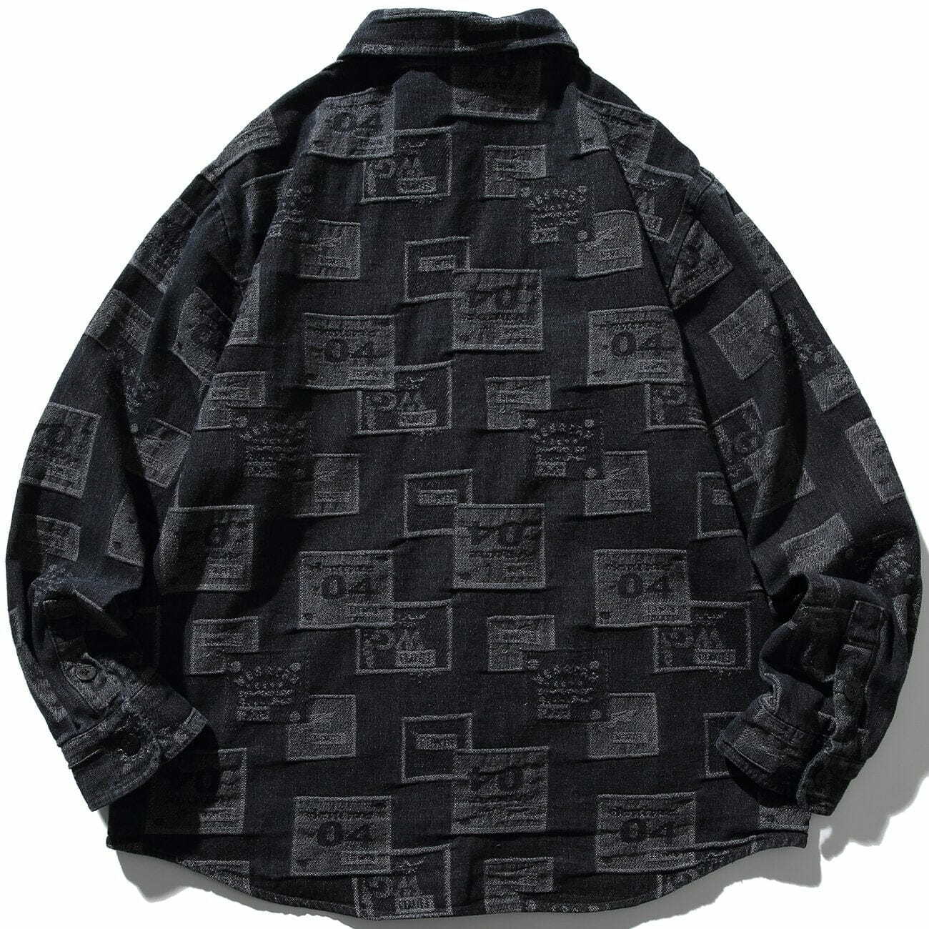 embossed square pattern shirt retro & edgy long sleeve 4695