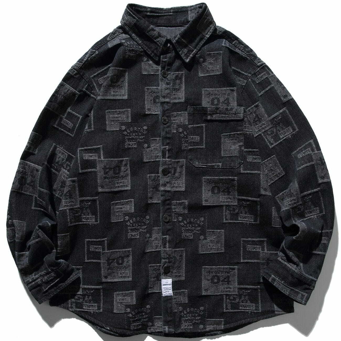 embossed square pattern shirt retro & edgy long sleeve 6040