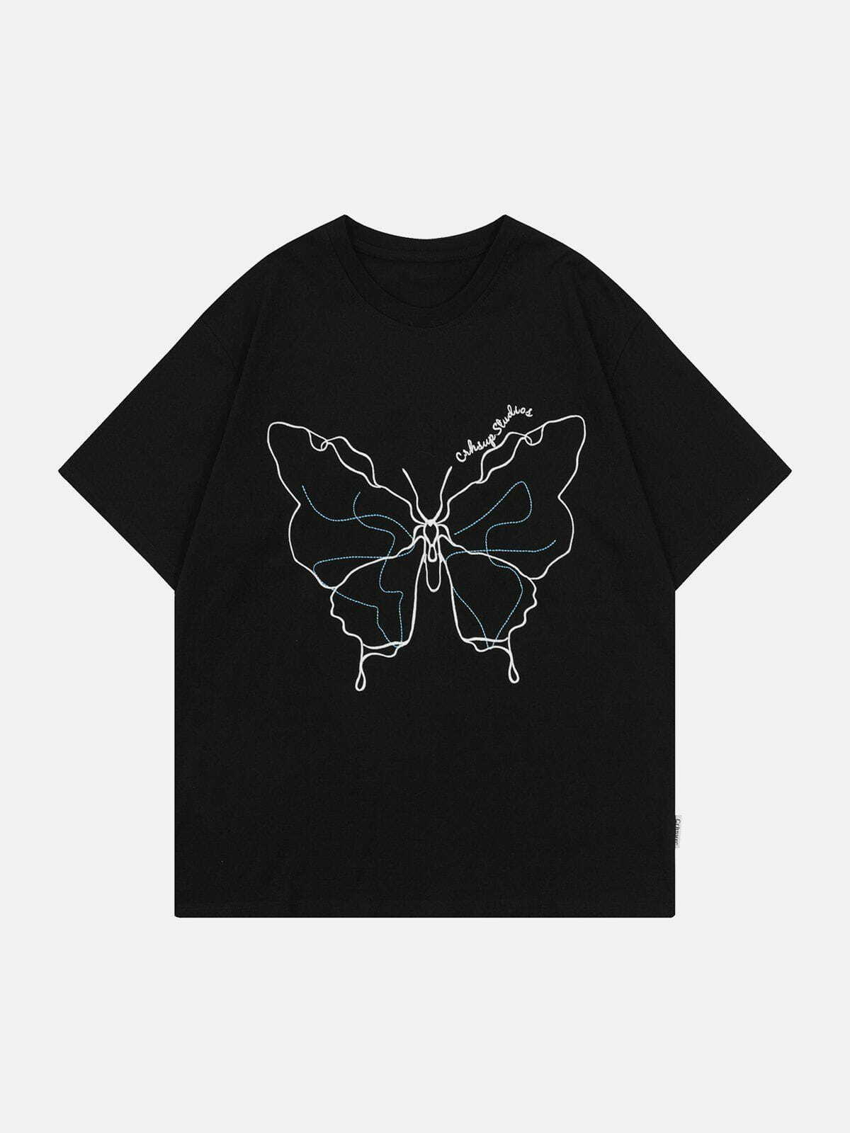 embroidered butterfly tee edgy retro streetwear shirt 6957