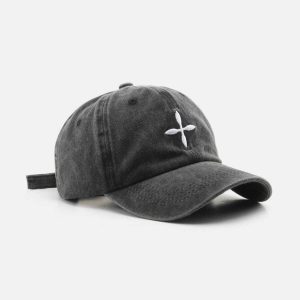 embroidered crucifix cap edgy streetwear hat with retro charm 1313