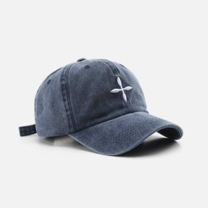 embroidered crucifix cap edgy streetwear hat with retro charm 7454