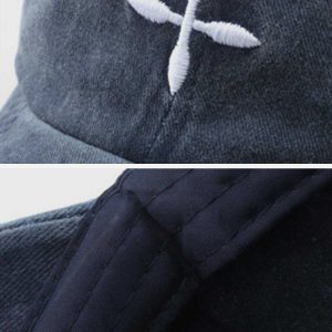 embroidered crucifix cap edgy streetwear hat with retro charm 8289