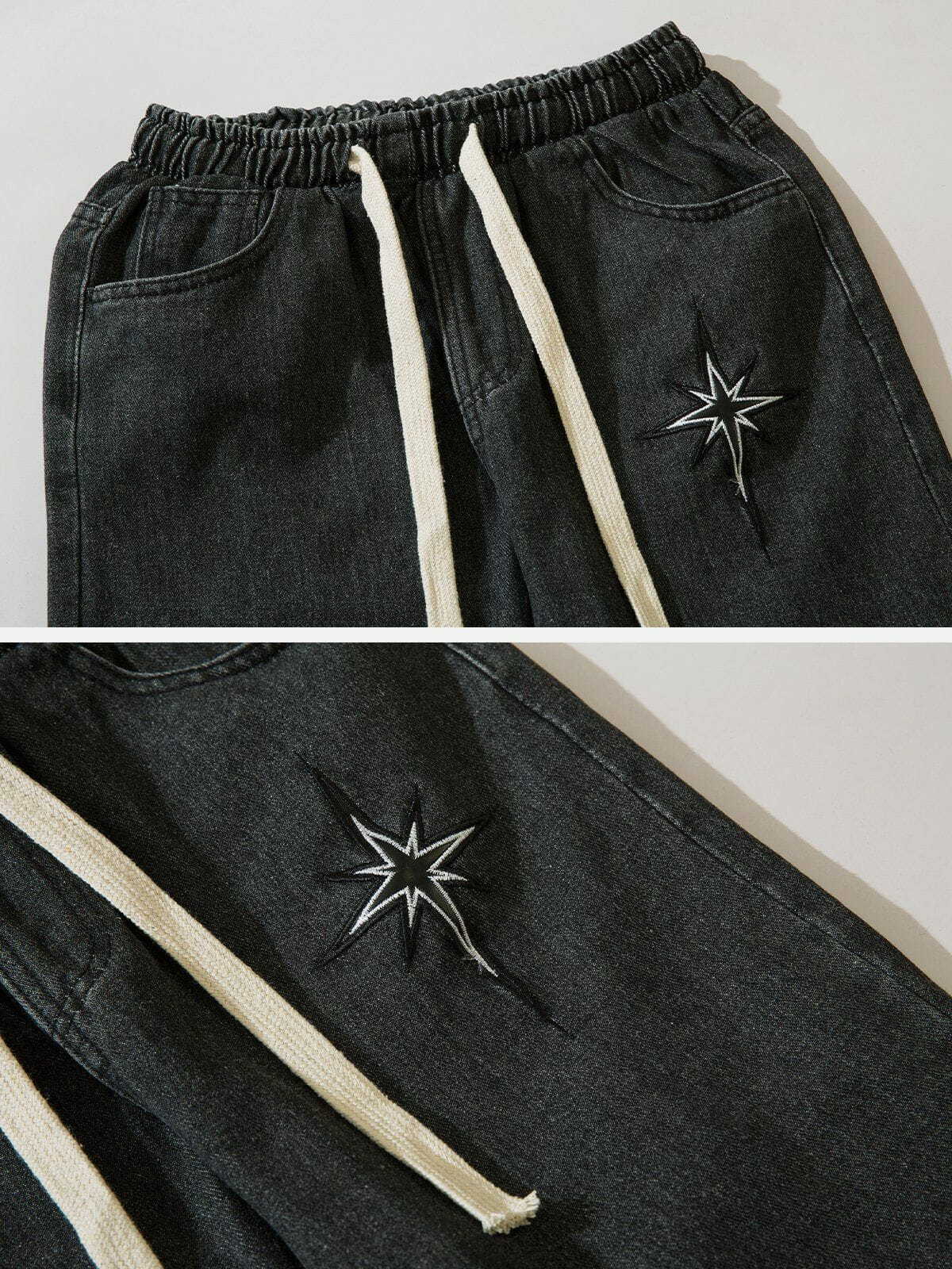 embroidered drawstring jeans trendy & custom streetwear 3509