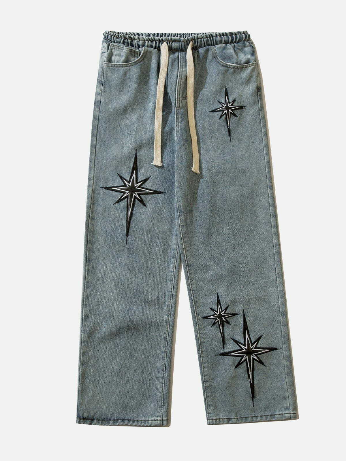 embroidered drawstring jeans trendy & custom streetwear 4976