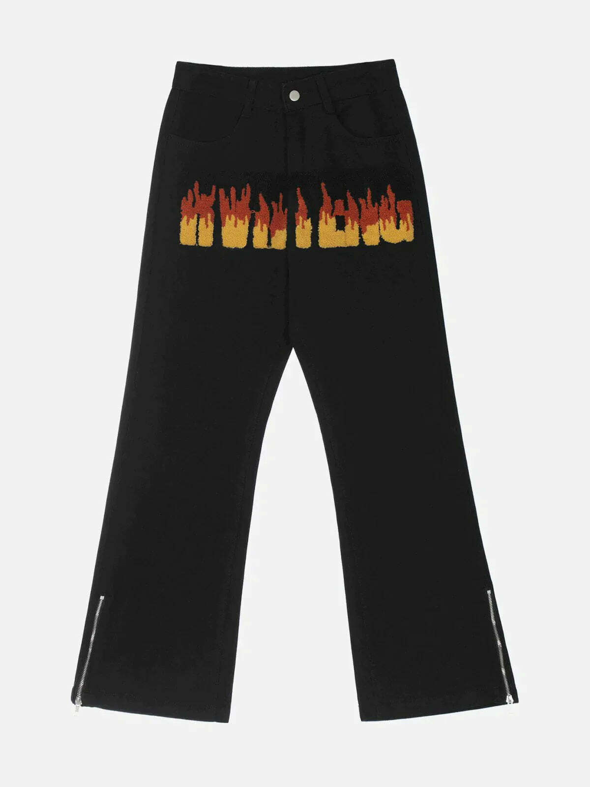 embroidered flame alphabet jeans edgy & y2k streetwear 3096