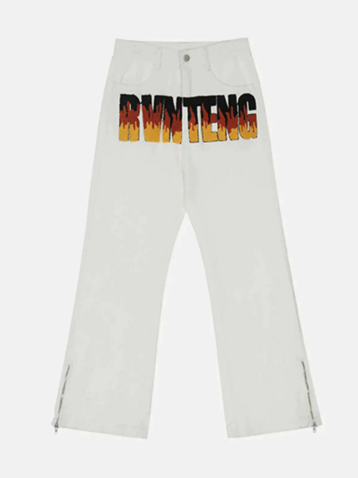 embroidered flame alphabet jeans edgy & y2k streetwear 4100