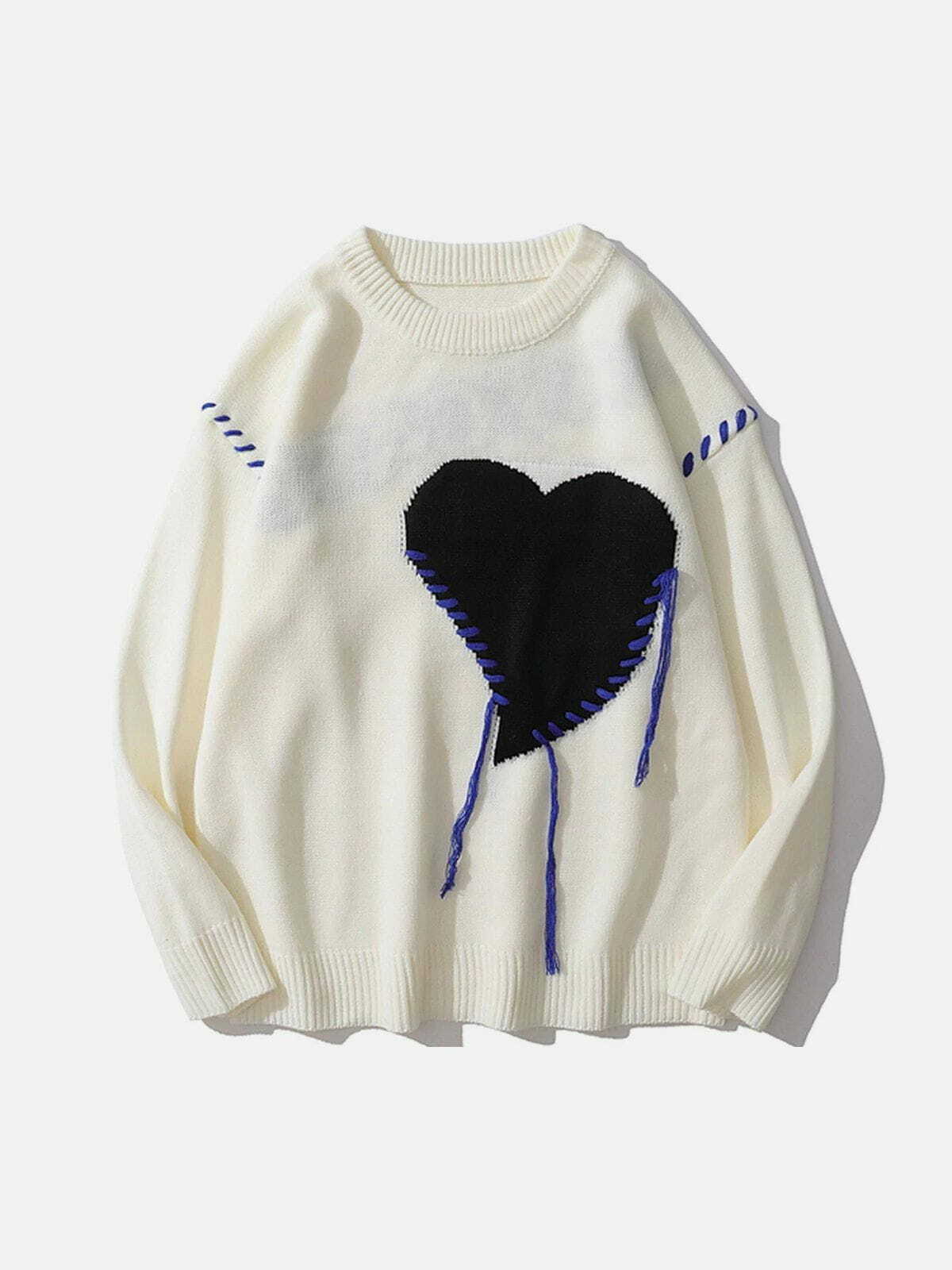 embroidered love sweater quirky y2k fashion charm 3289