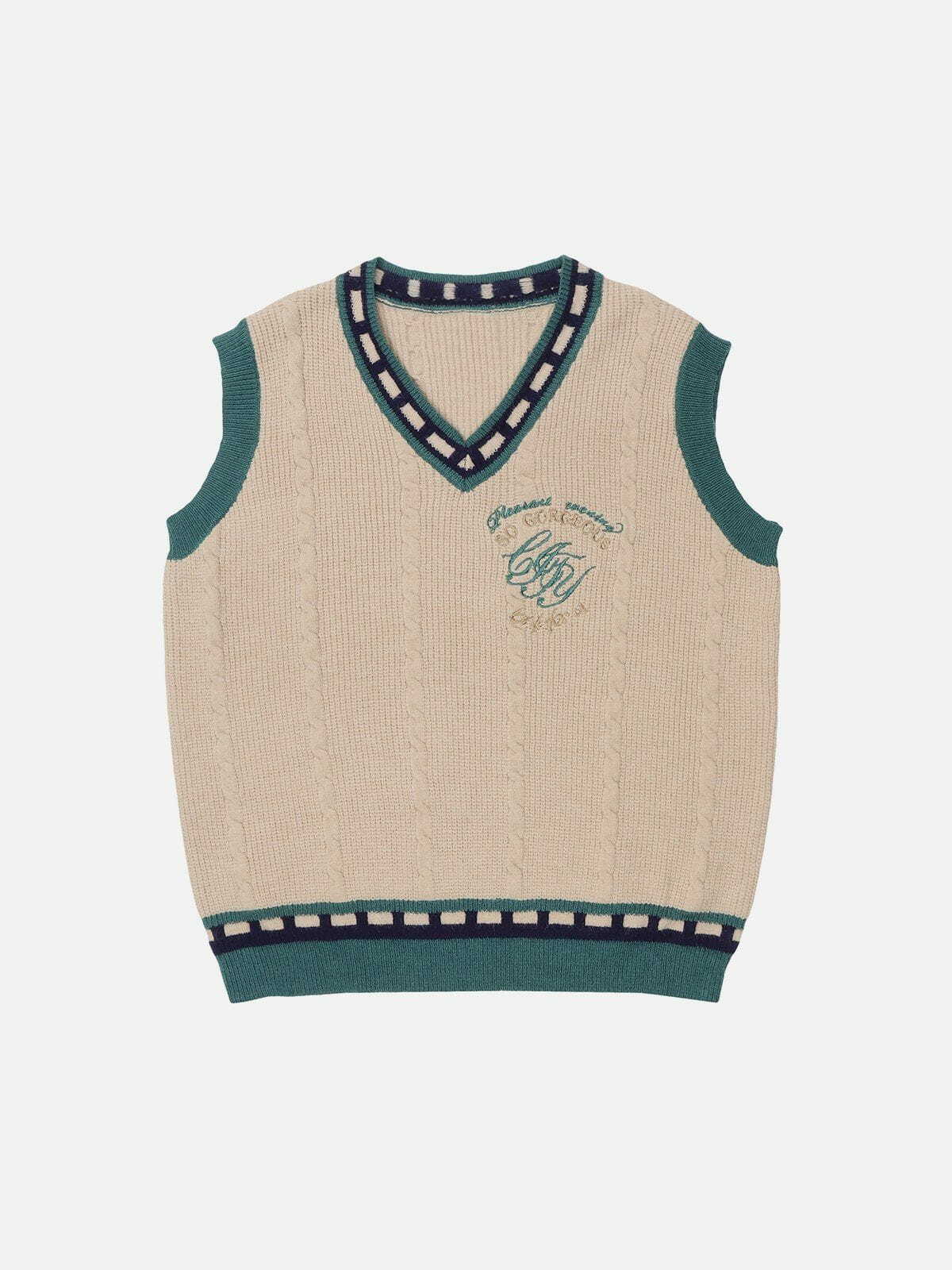 embroidered patchwork sweater vest urban fashion statement 6627