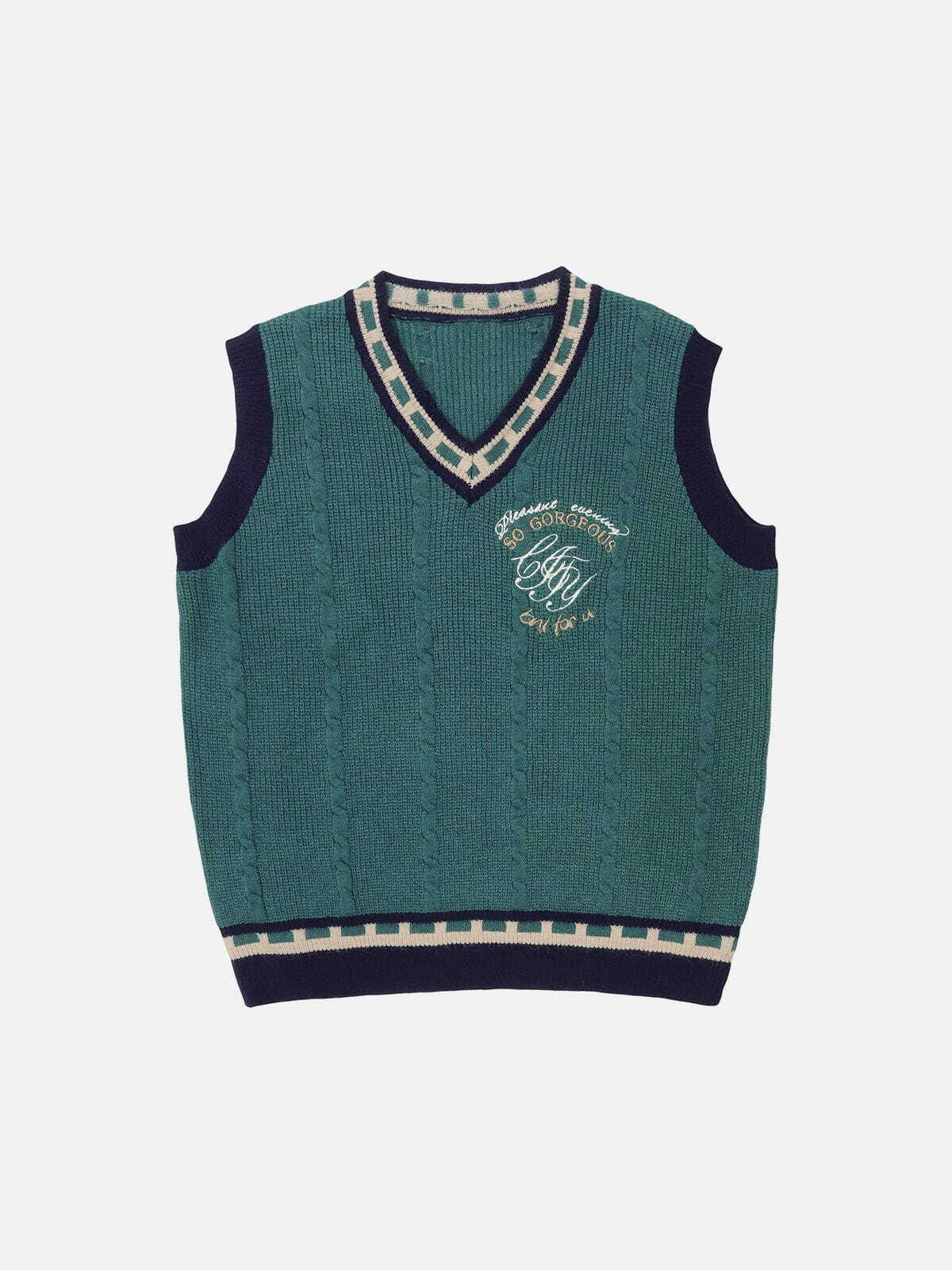 embroidered patchwork sweater vest urban fashion statement 7488