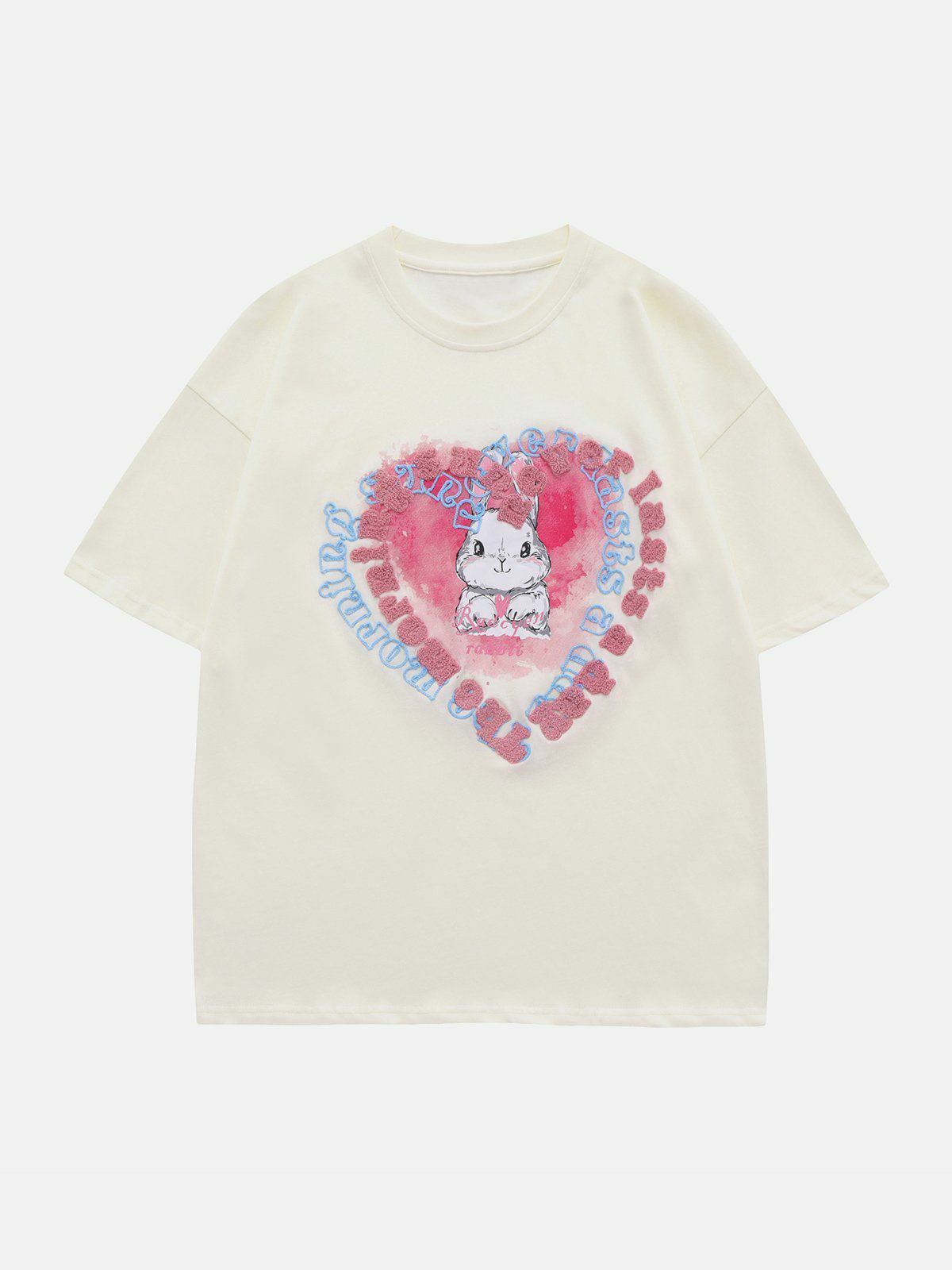 embroidered rabbit heart tee quirky & retro streetwear 1206