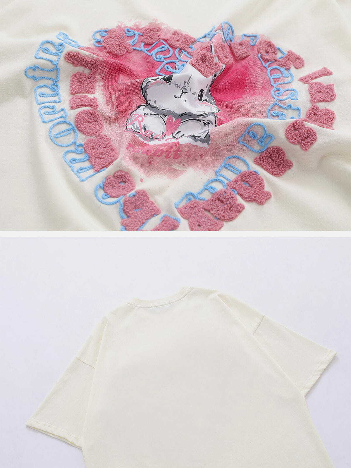 embroidered rabbit heart tee quirky & retro streetwear 2688