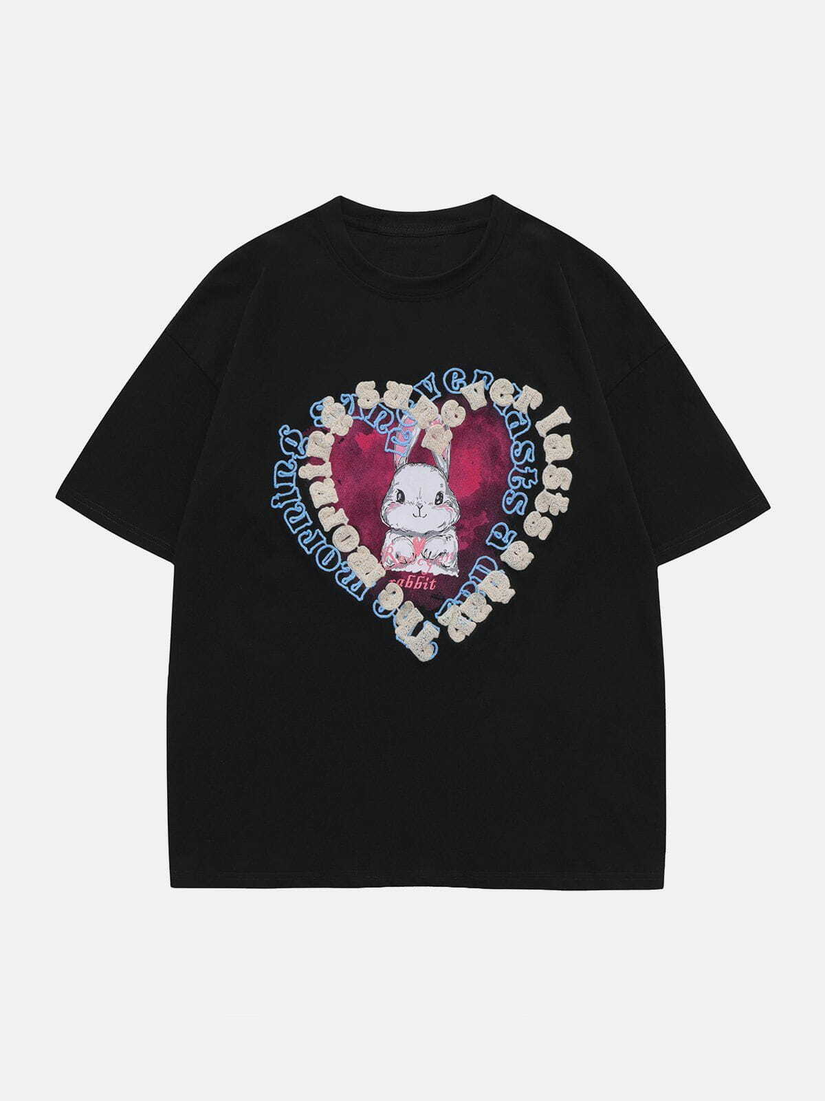 embroidered rabbit heart tee quirky & retro streetwear 5558