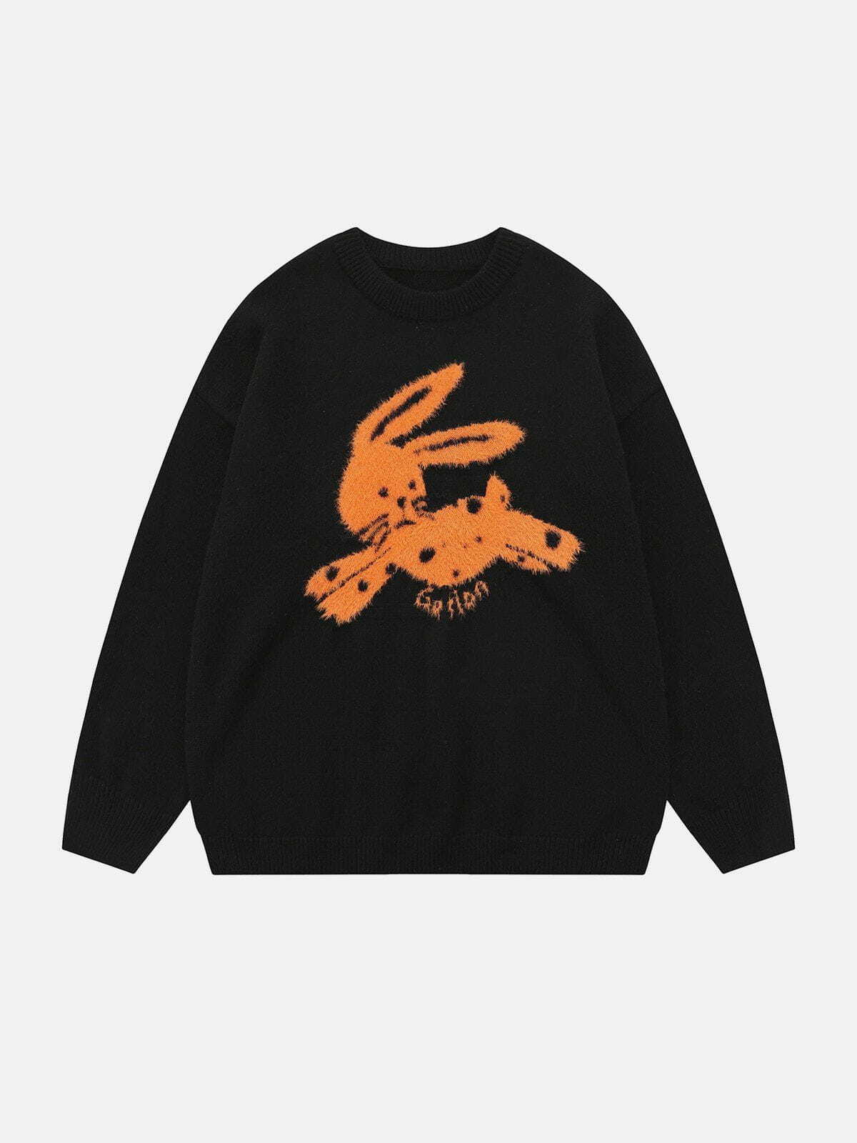 embroidered rabbit sweater quirky & cozy y2k essential 3323