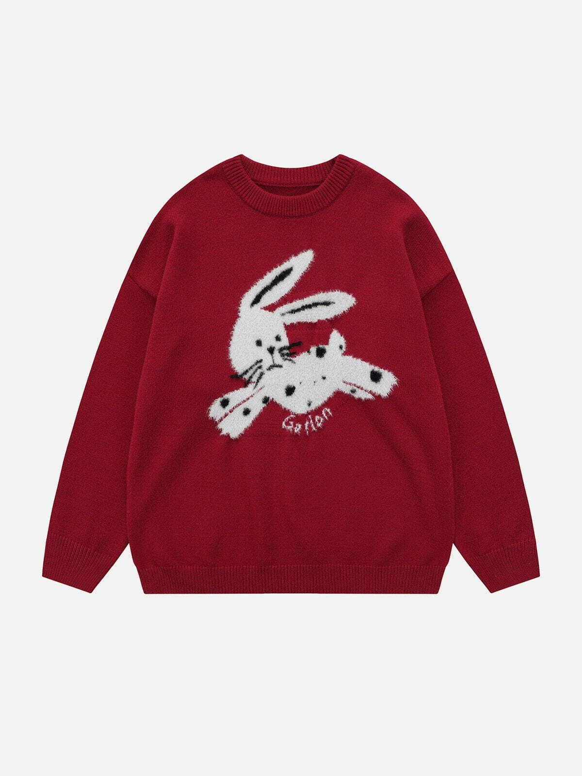 embroidered rabbit sweater quirky & cozy y2k essential 3812