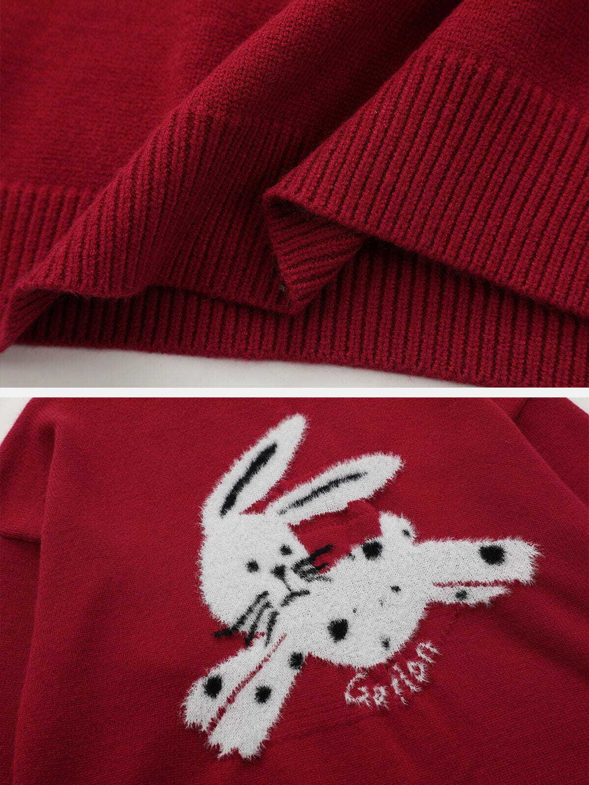 embroidered rabbit sweater quirky & cozy y2k essential 4970