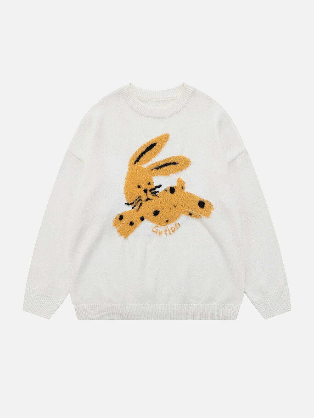 embroidered rabbit sweater quirky & cozy y2k essential 8403