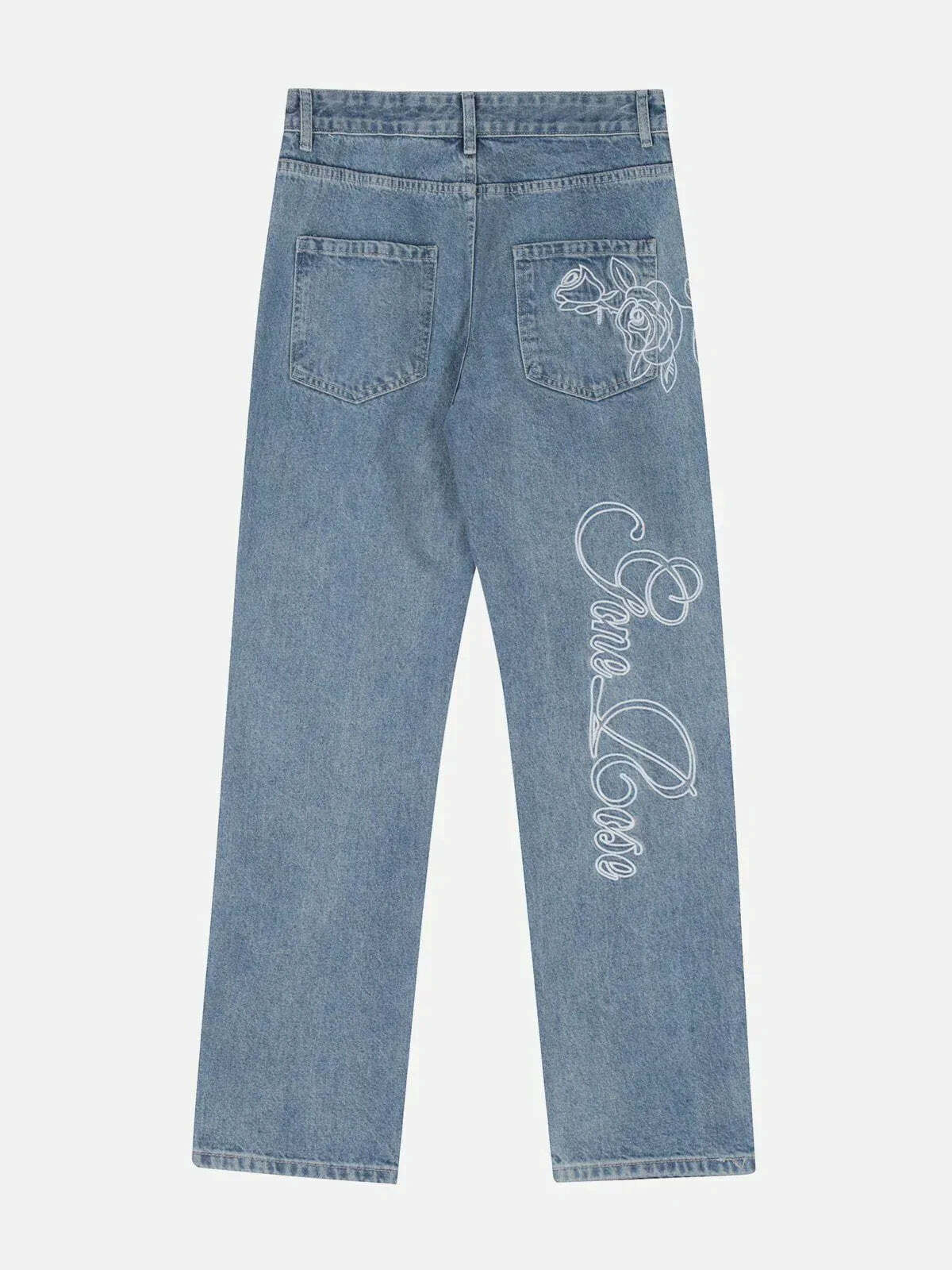 embroidered rose jeans edgy & vibrant streetwear 6085