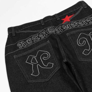 embroidered star letter jeans edgy & retro streetwear 1315