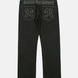 embroidered star letter jeans edgy & retro streetwear 4025