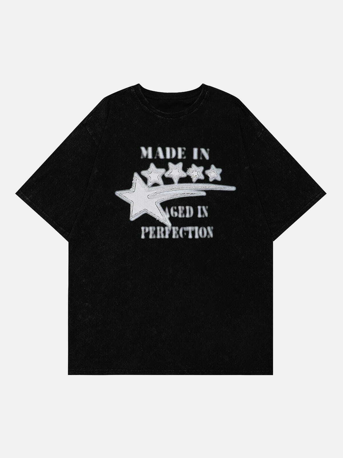 embroidered star patch tee quirky & retro streetwear 2746