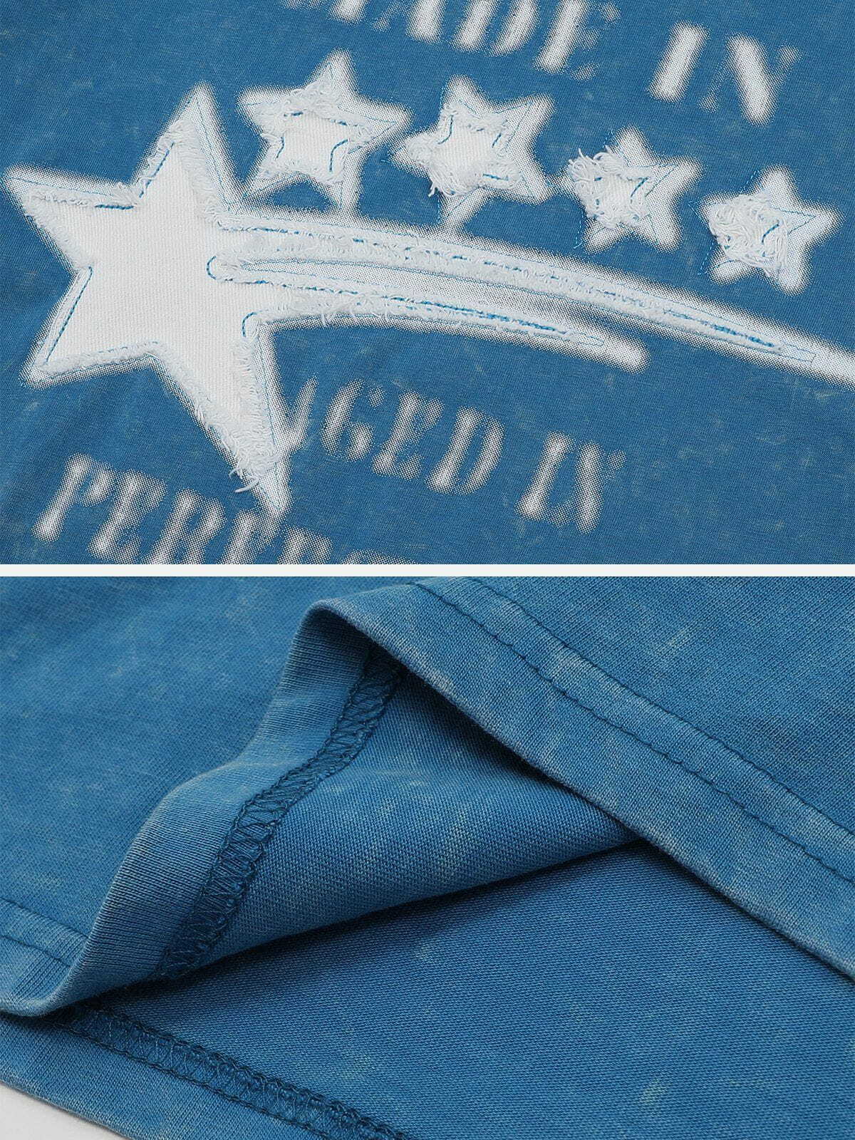 embroidered star patch tee quirky & retro streetwear 6552