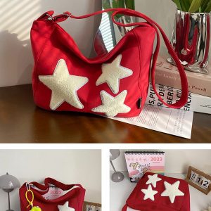 embroidered star shoulder bag retro chic streetwear accessory 3565
