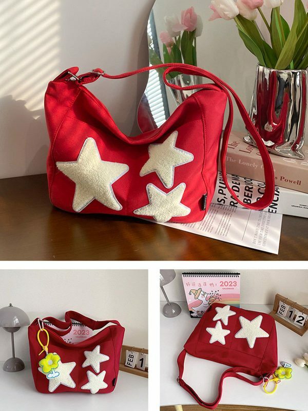 embroidered star shoulder bag retro chic streetwear accessory 3565