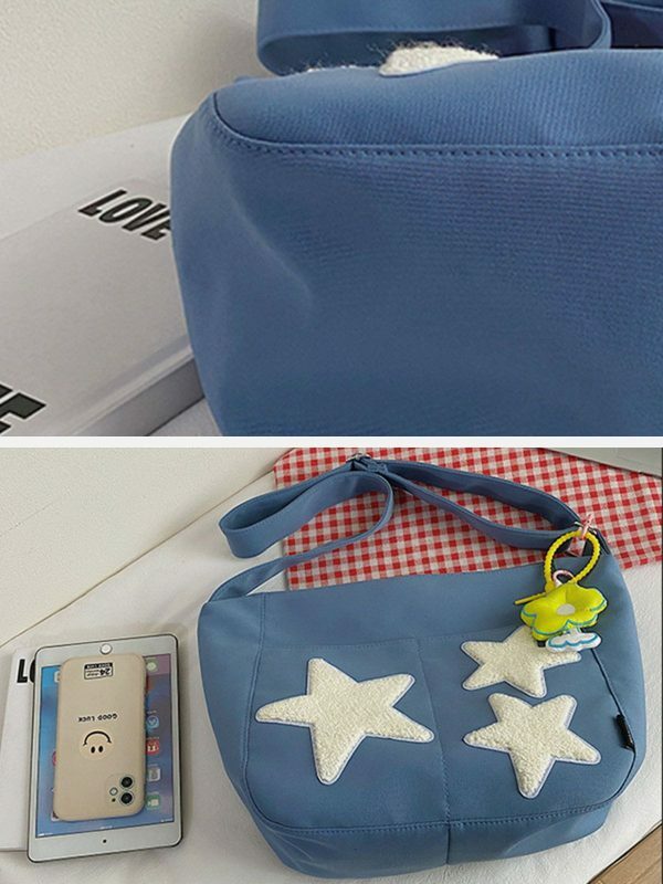 embroidered star shoulder bag retro chic streetwear accessory 8361