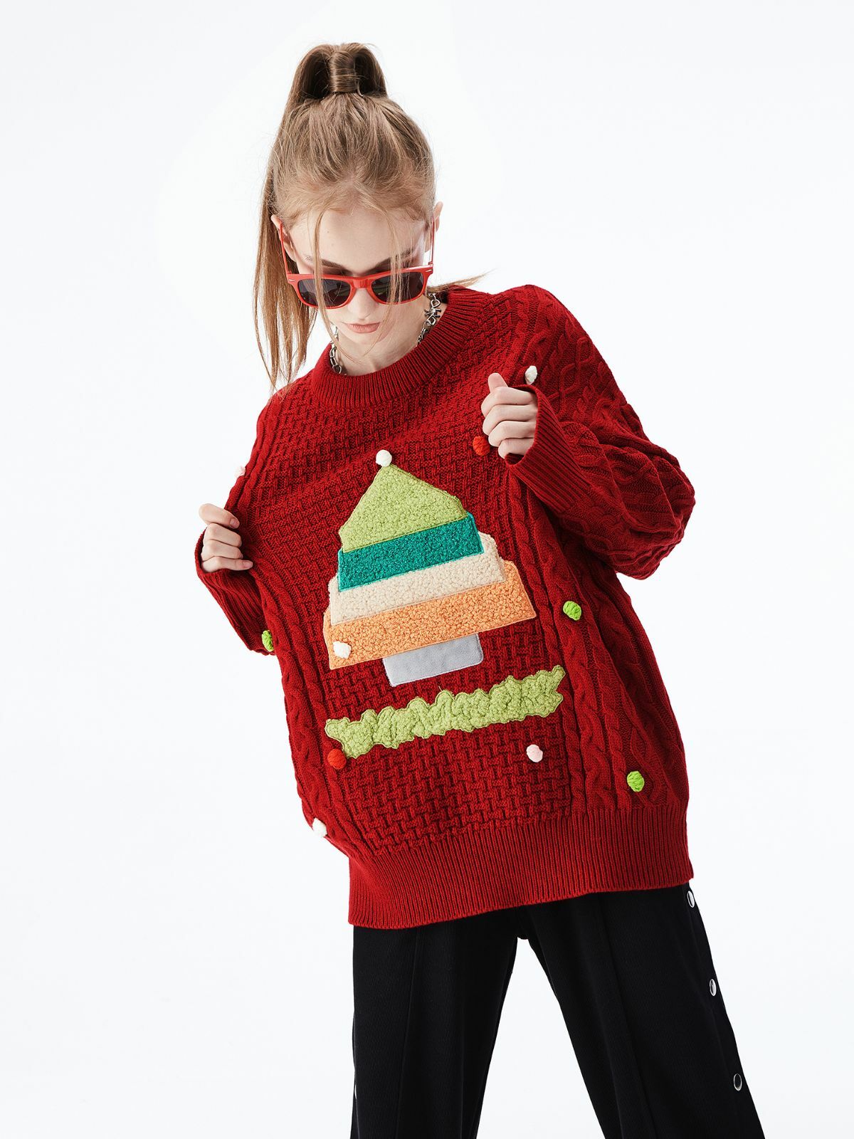 festive christmas tree sweater quirky & retro y2k style 7682