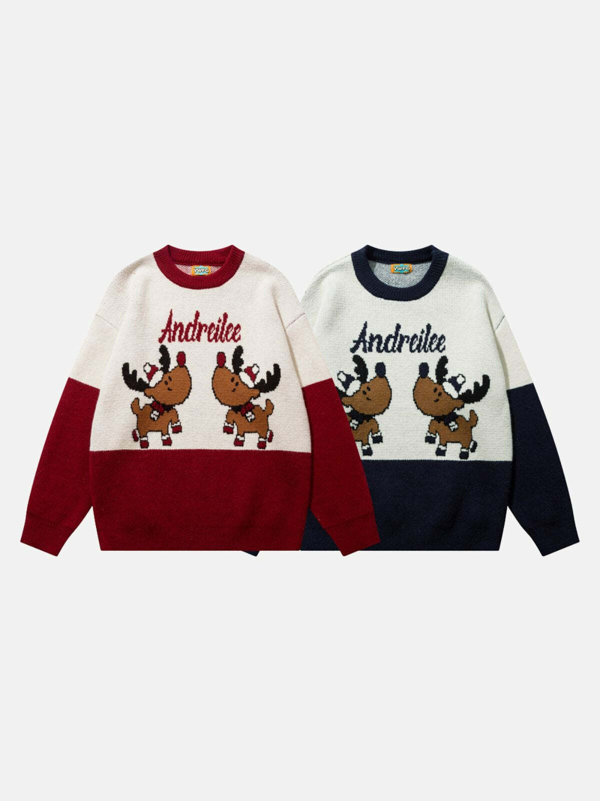 festive deer graphic sweater vibrant holiday fashion 5635