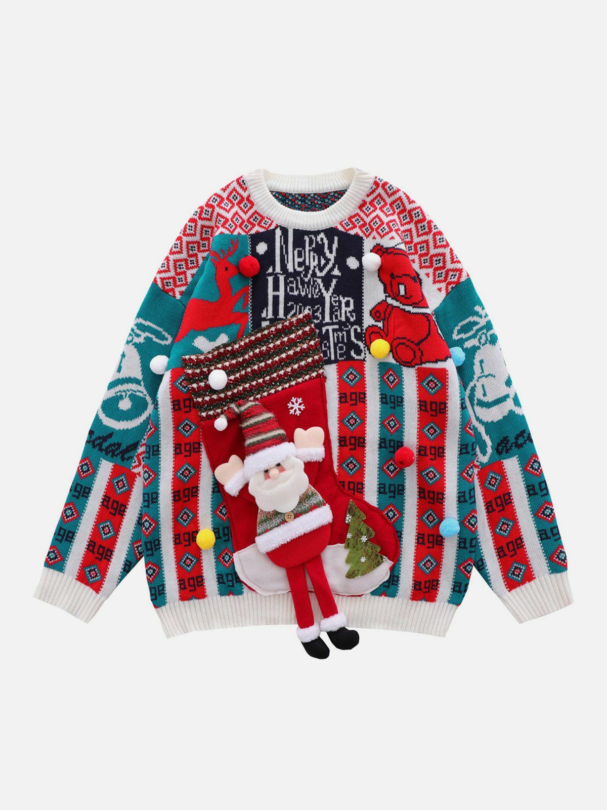 festive santa doll sweater quirky & vibrant holiday fashion 6046