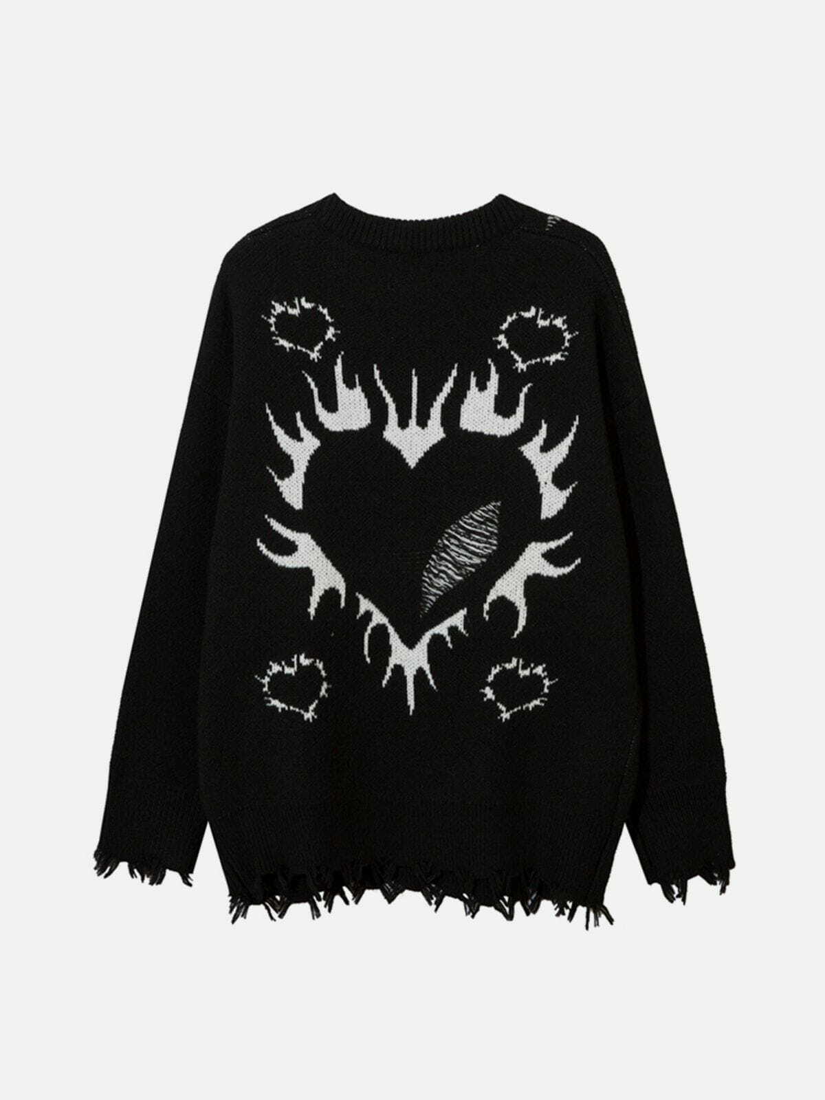 flame heart jacquard sweater edgy retro knitwear chic 4584