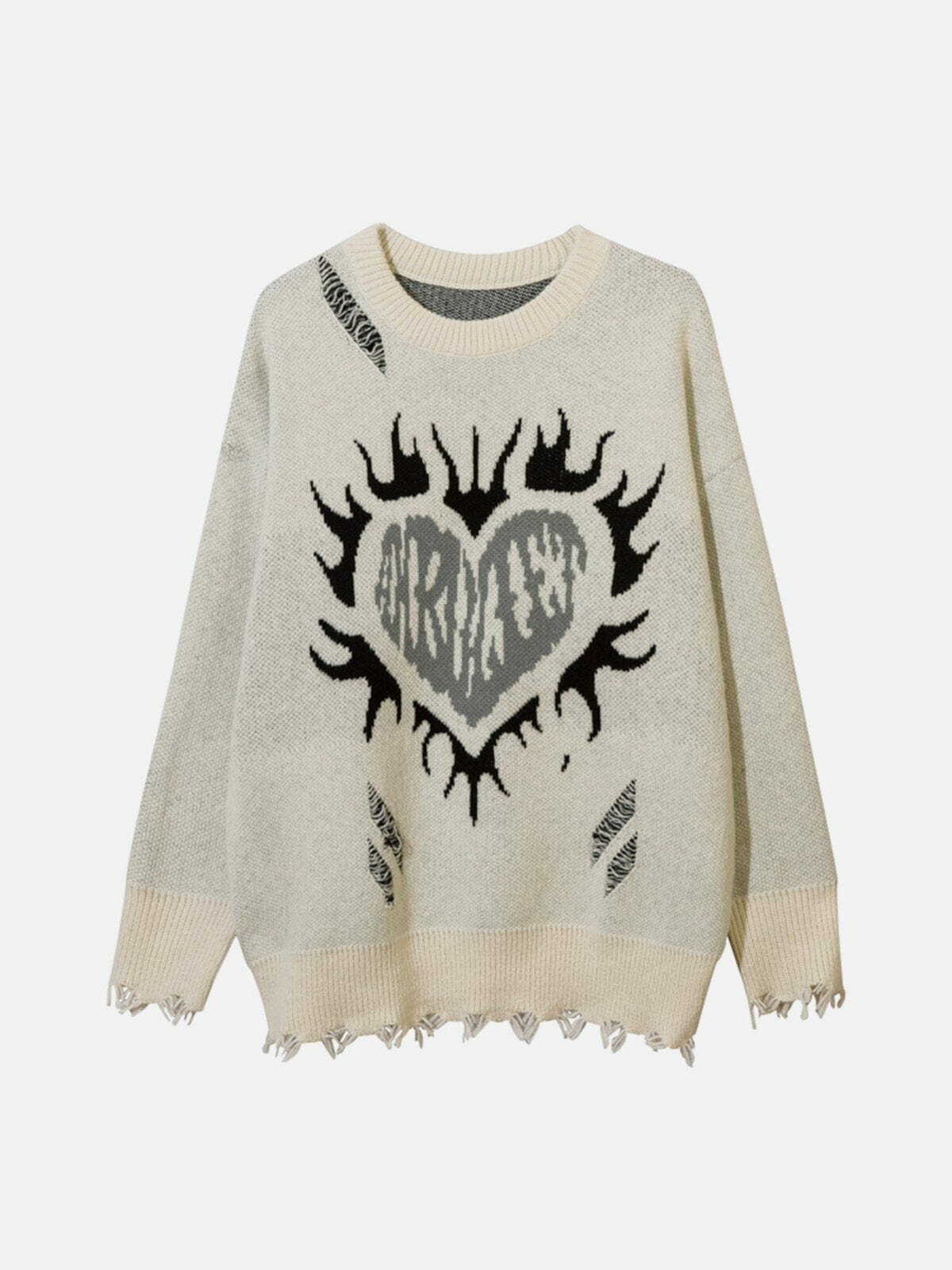 flame heart jacquard sweater edgy retro knitwear chic 5688