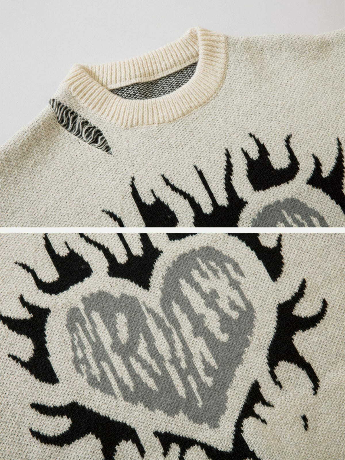 flame heart jacquard sweater edgy retro knitwear chic 6015