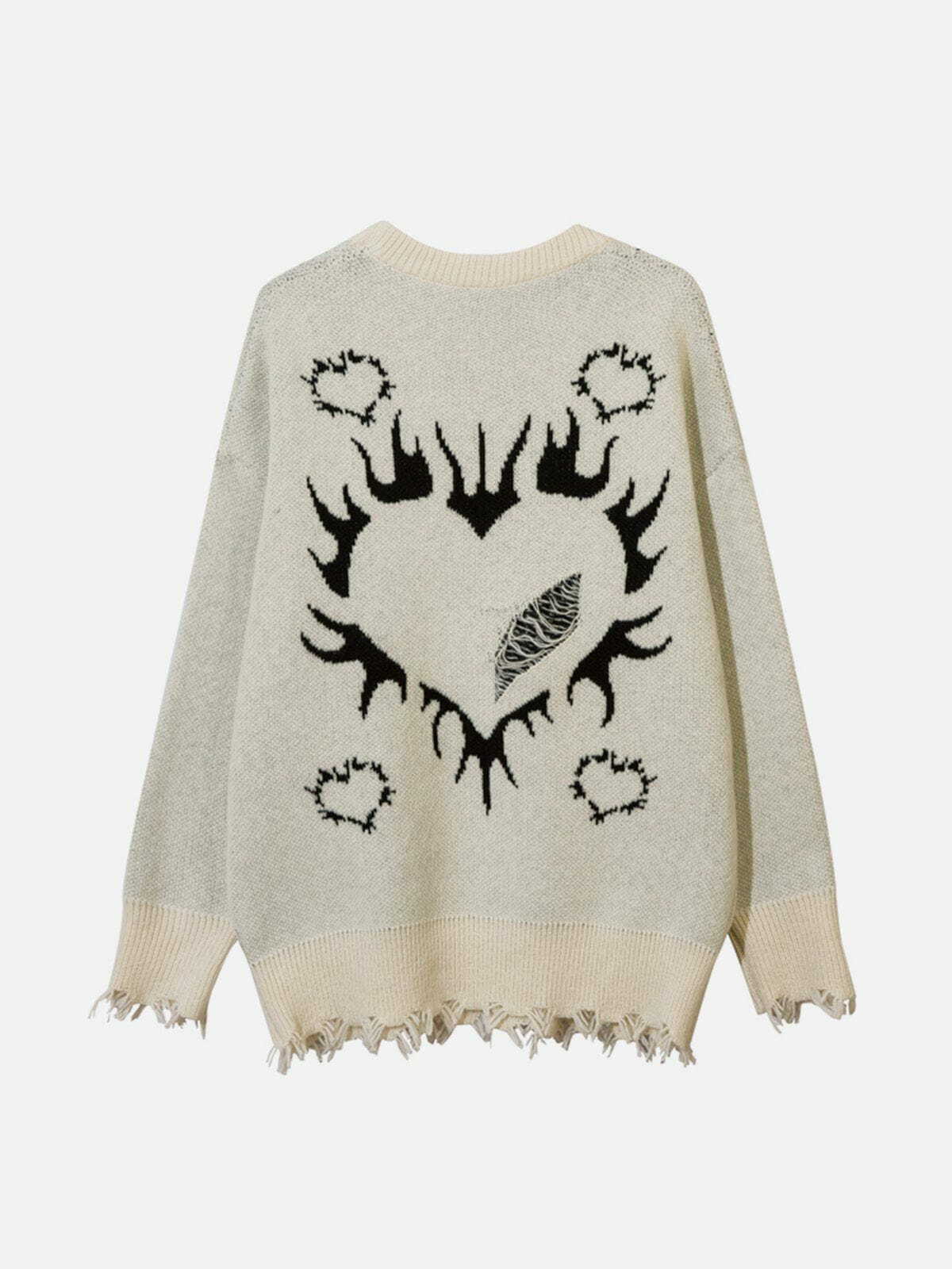 flame heart jacquard sweater edgy retro knitwear chic 7166