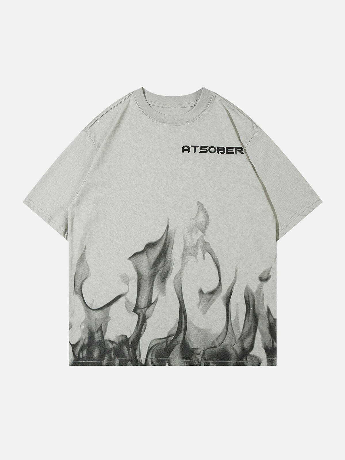 flame print cotton tee vibrant retro streetwear 1363