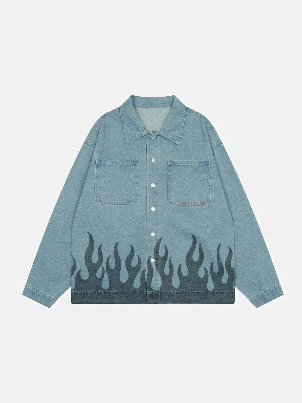 flame print denim jacket edgy & vibrant streetwear 5548