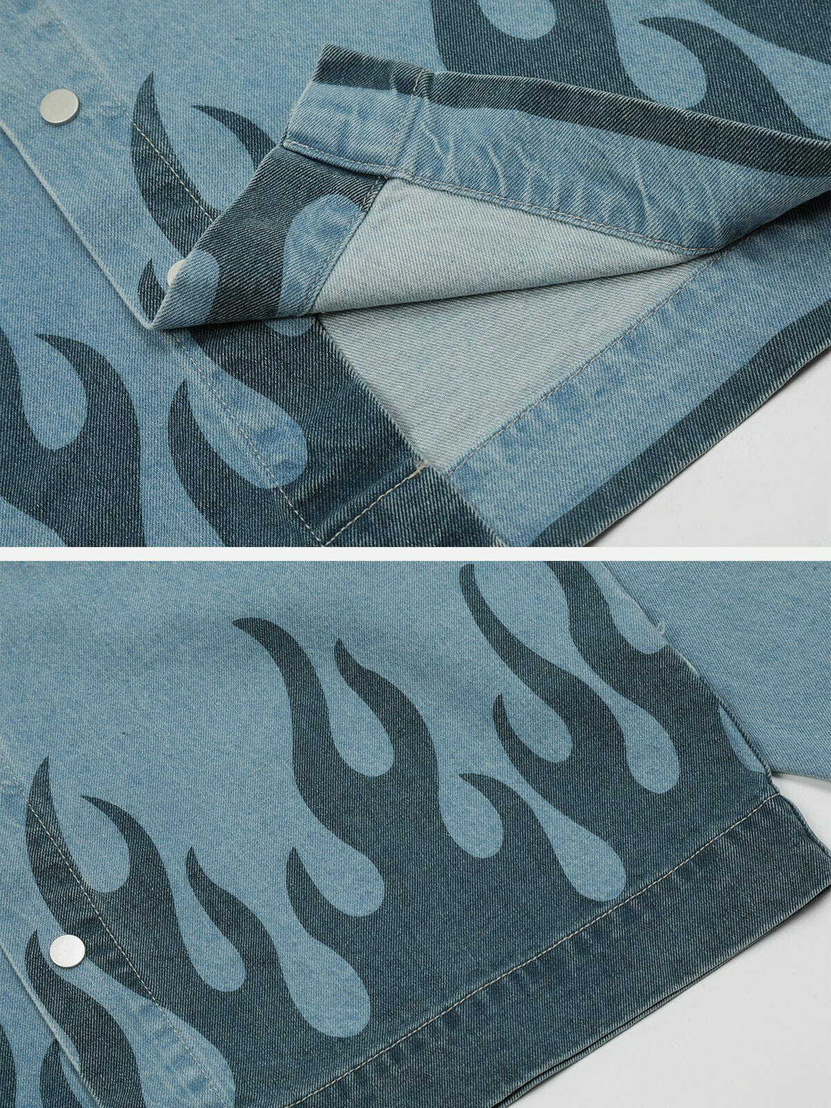 flame print denim jacket edgy & vibrant streetwear 5959