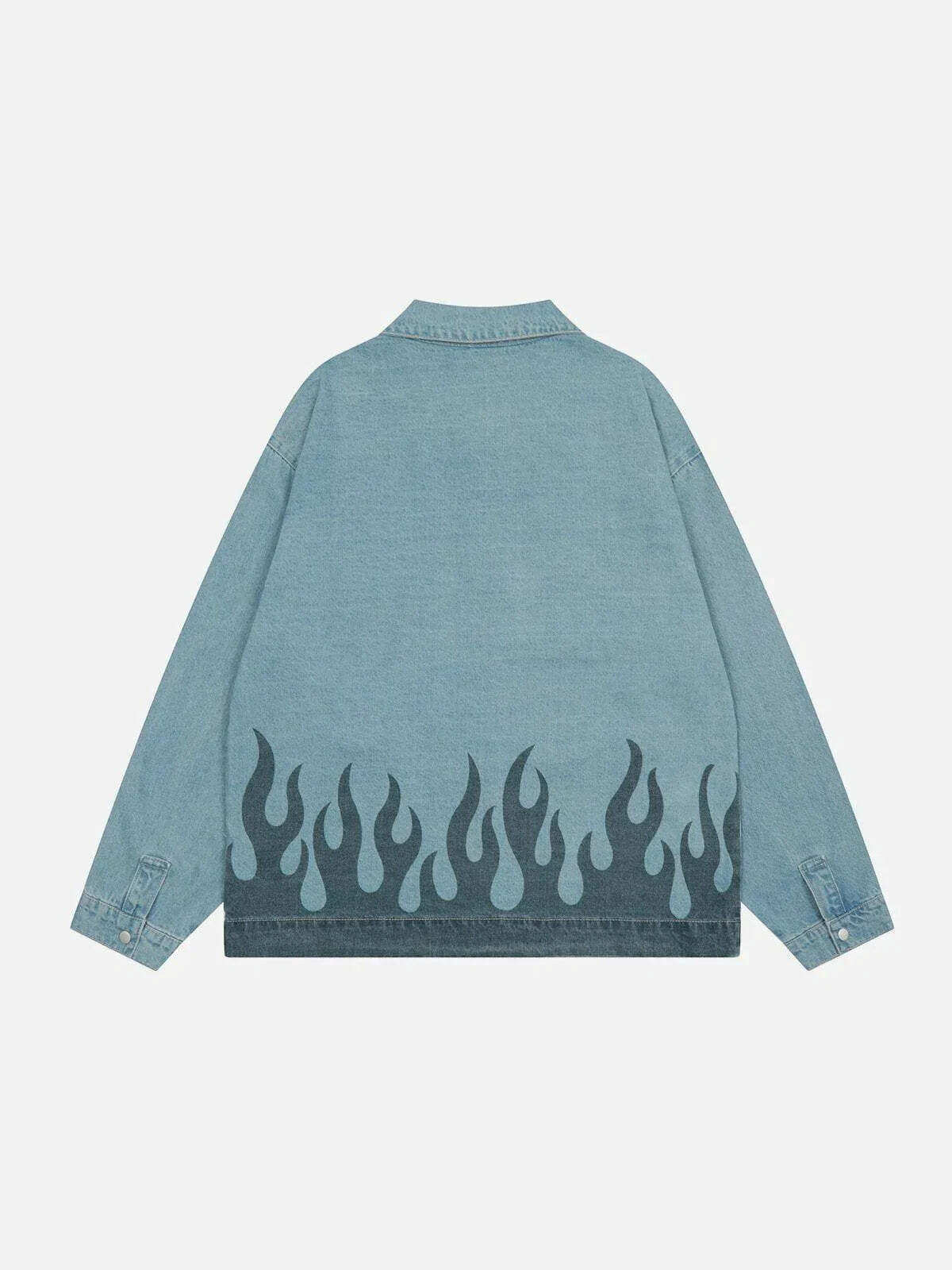 flame print denim jacket edgy & vibrant streetwear 6341