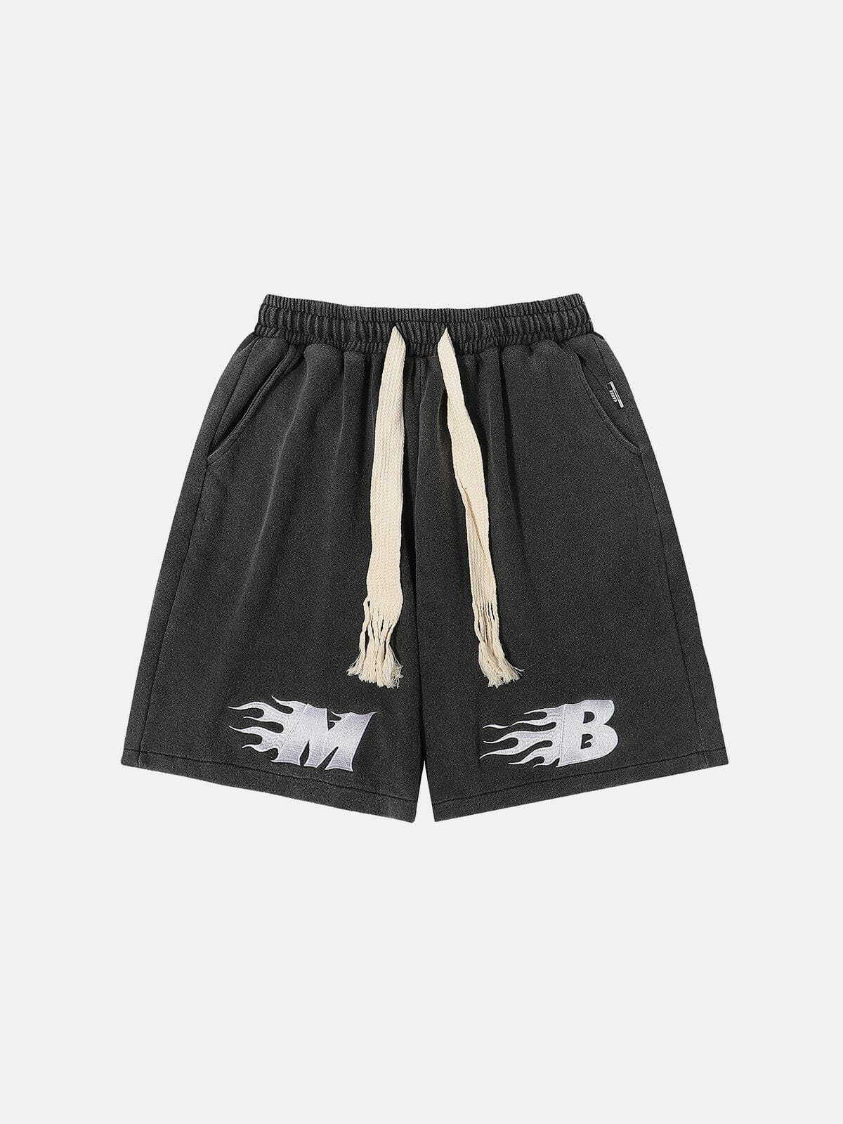 flame print drawstring shorts edgy y2k streetwear 4580