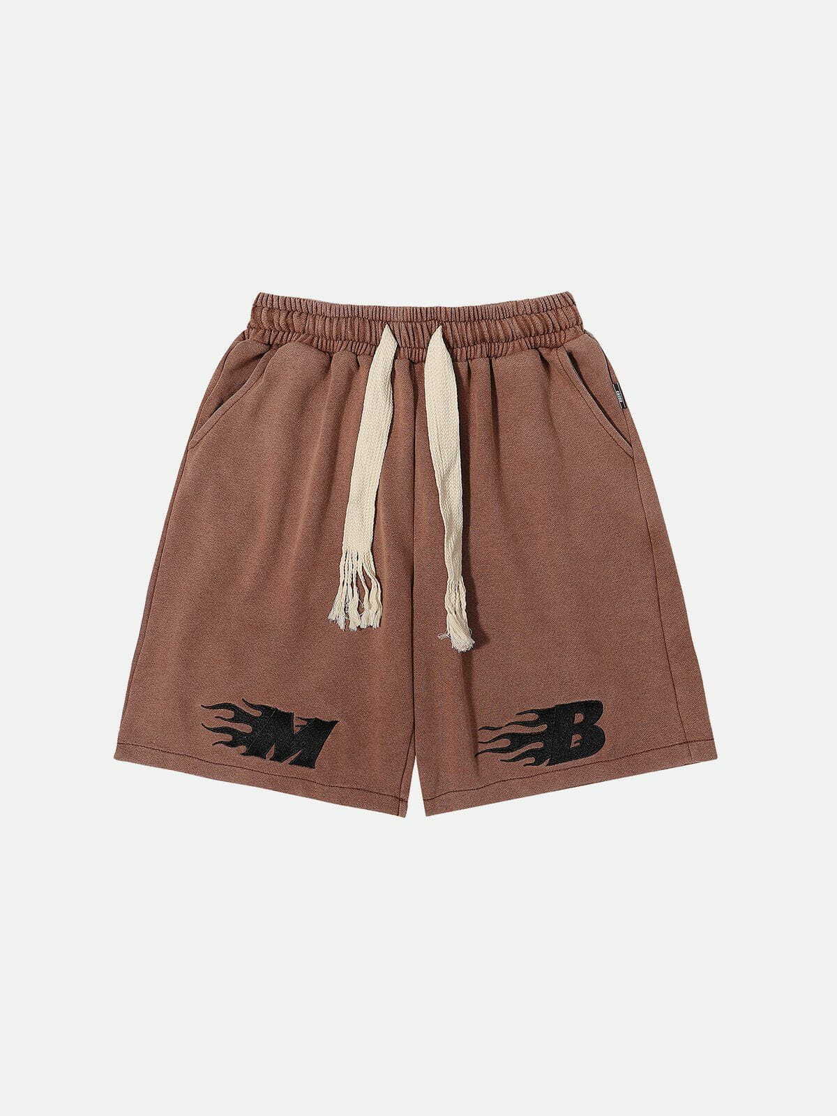 flame print drawstring shorts edgy y2k streetwear 5797