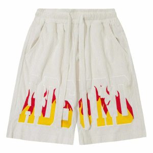 flame print drawstring shorts urban edge & vibrant streetwear 5906