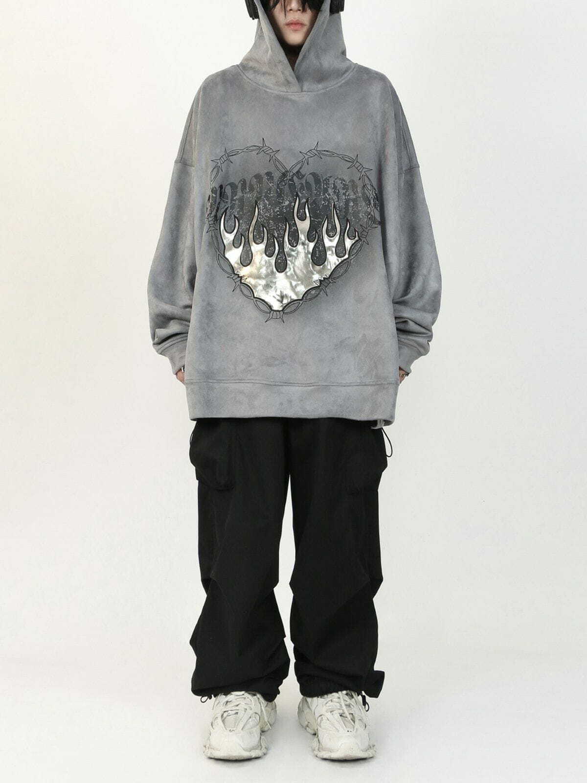 flame suede hoodie edgy & vibrant streetwear 1122