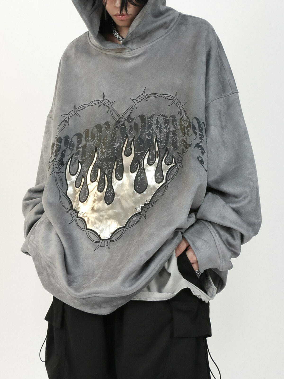 flame suede hoodie edgy & vibrant streetwear 3733