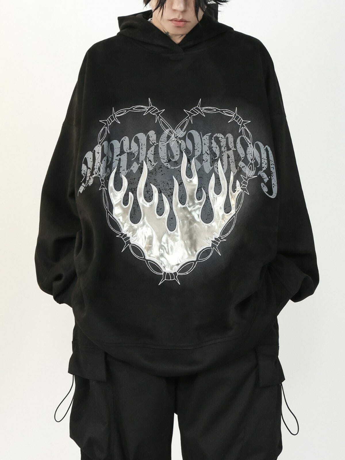 flame suede hoodie edgy & vibrant streetwear 6640